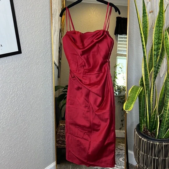 HOUSE OF CB 'Anja' Wine Satin Corset Midi Dress NWOT